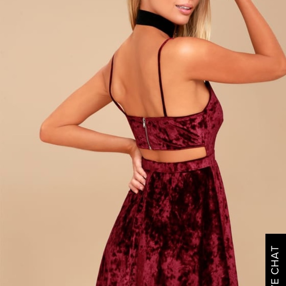 Lulu’s Red Velvet Cut Out Dress - Picture 3 of 3